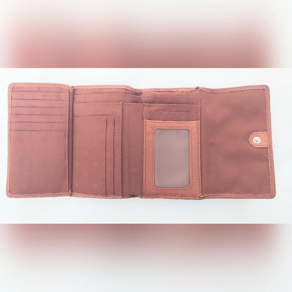 FOSSIL Maddox Keyhole Tri-Fold Brown Leather Wallet Trifold
